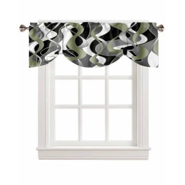 Imagem de Cortinas de saia de amarrar arte abstrata verde sálvia preto gradiente listras saia de cozinha para janela sala de estar 137 x 45 cm bolso ajustável para varão de amarrar sombra preto ombré listrado