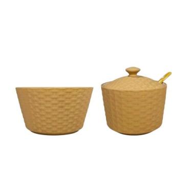 Imagem de Açucareiro Com Colher Tampa Tigela Cumbuquinha 400ml Rattan - Hauskraf