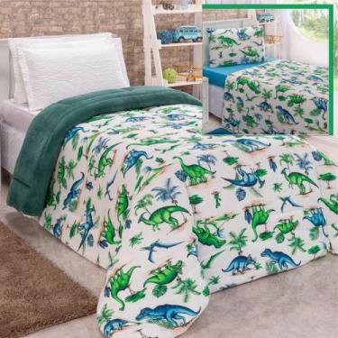 Imagem de Coordenado Edredom E Lençol Solteiro 4 Peça Dinossauro Verde - Top Chi