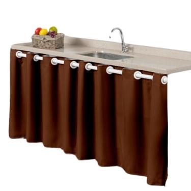 Imagem de Cortina de Pia e Lavanderia 2,80M x 80CM Cozinha Duas Folhas Tecido Oxford Cores Vibrantes (MARROM)