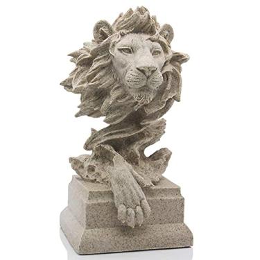 Imagem de Leão de arenito H&W – O Rei das Feras – Decoração de estátua para casa/estudo/sala de estar, ótimos bonecos colecionáveis, o melhor presente para o homem, Sandstone