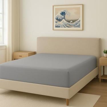 Imagem de Lençol King Avulso com Elástico 300 Fios 100% Algodão Egípcio – Toque Macio e Frescor Natural (Cinza)