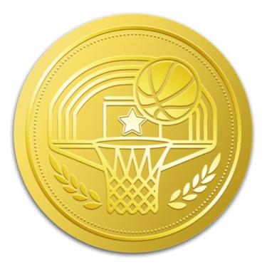 Imagem de WADORN 100 adesivos de folha dourada de basquete, 2 polegadas jogos esportivos dourados em relevo envelopes selos de selo de certificado autoadesivos redondos para torneios de cartas faça-você-mesmo