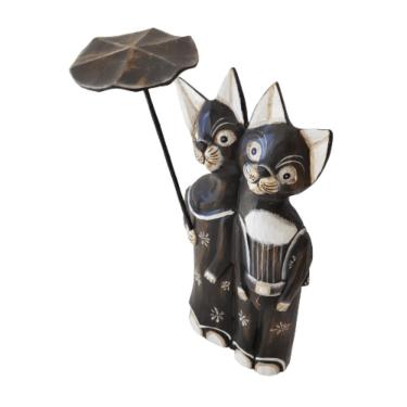 Imagem de Casal Gato Cerâmica Guarda Chuva Marrom 53cm X 27cm X 20cm