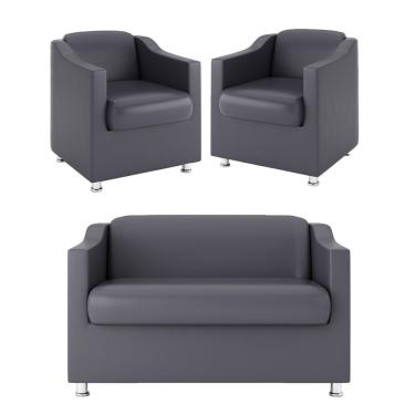 Imagem de Kit Namoradeira + 02 Poltronas Decorativas Tecido Courino Cor:cinza