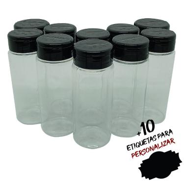 Imagem de Pote Tempero Kit 10 Potes +10 Etiquetas Adesivas Tampa Dupla