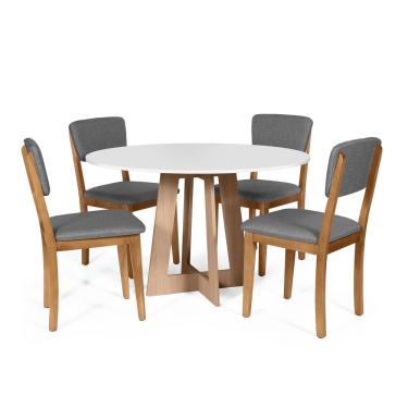 Imagem de Mesa De Jantar Redonda Montreal Bran/jade Com 4 Cadeiras Estofadas Ella Cinza Escuro