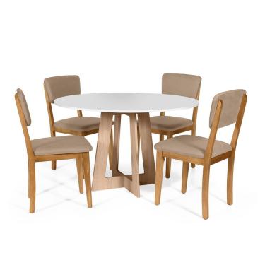 Imagem de Mesa De Jantar Redonda Montreal Bran/jade Com 4 Cadeiras Estofadas Ella Marrom Claro