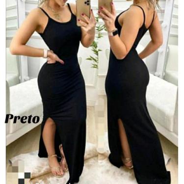 Imagem de Vestido Canelado Longo com Fenda - Empório J, Preto, ÚNICO
