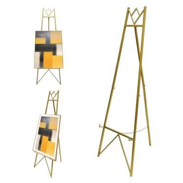 Imagem de JIANZHUO Cavalete De Chão 58 Polegadas Para Exibição Placas Casamento, Cavaletes Ferro Ajustáveis Artes E Ofícios, Suporte Metal Com Corrente Espelho (Dourado)
