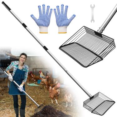 Imagem de Solaradgy Pá Para Cocô De Galinha 10 Polegadas, Ferramentas Limpeza Galinheiro Com Especificação Dupla, Vem Luvas, 4 Seções Estendidas, Cabo Ajustável Aço Inoxidável 22 A 62 Polegadas
