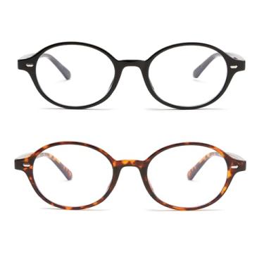 Imagem de FEISEDY Óculos ovais vintage com luz azul para mulheres e homens, elegantes, leves, anos 90, armação falsa nerd Y2k B0242, Preto e tartaruga, 47MM