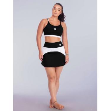 Imagem de Conjunto Esportivo Feminino De Beach Tennis Bicolor Top Alças Duplas C