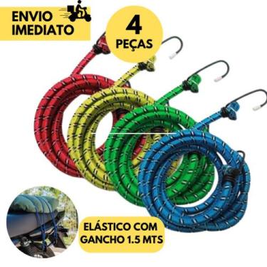 Imagem de 4 Corda Elástica p/ Bagageiro com 2 Ganchos Tam 1,50mt x 8mm Moto Moto