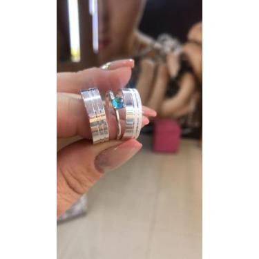 Imagem de Aliança prata e anel solitário