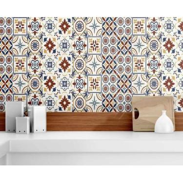 Imagem de Papel de parede Adesivo Azulejo Decorativo Vermelho/Bege - PRESENTE-BR