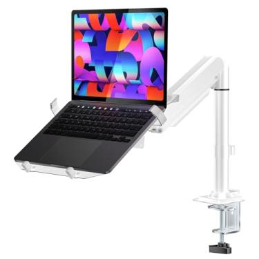 Imagem de WALI Suporte de mesa para bandeja de laptop, suporte de braço para notebook de 10 a 15,6 polegadas, braço de monitor de mola a gás 2 em 1 para tela de computador de 17 a 32 polegadas, comporta até 10