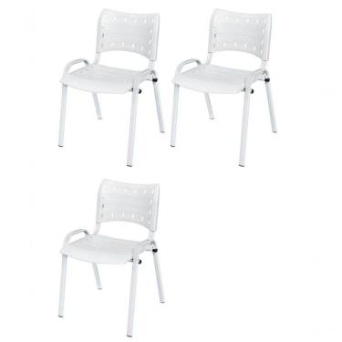 Imagem de Cadeira Iso Base Branco Escola, Escritório Branco - Kit 3 Un