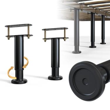 Imagem de YUEYIN 2 peças de pé de suporte de estrutura de cama de altura ajustável, pernas de suporte de estrutura de cama de aço extra resistente com base de borracha mais larga, mais estável/silencioso, kit