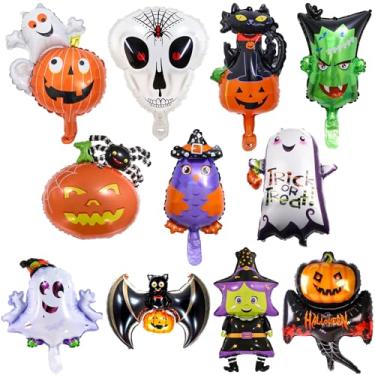 Imagem de 11 Pcs Halloween Foil Balloons Set, Mini Ghost Spider Pumpkin Cat Witch Monster Skull Owl Mylar Balloon Kit for Kids Scary Happy Halloween Night Trick or Treat Birthday Party Decorations Supplies