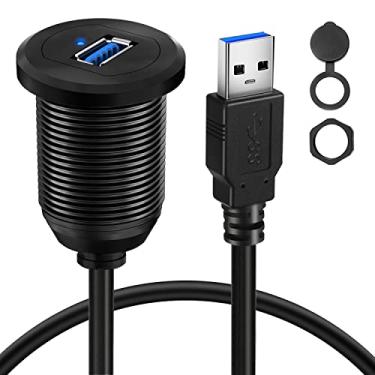 Imagem de BATIGE Porta única de metal USB 3.0 com luz ambiente de LED macho para fêmea, cabo nivelado de montagem para carro, caminhão, barco, motocicleta, painel de painel - 90 cm