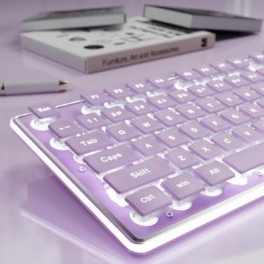 Imagem de SEUNKWANG Teclados de computador retroiluminados EWEADN GX710S, teclado USB com fio com retroiluminação branca, painel de metal, plug and play, teclas de pudim, teclado de computador de tamanho