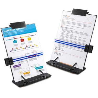 Imagem de Lawei Pacote com 2 suportes de documentos de mesa com clipe ajustável e guia de linha, suporte portátil para livros de documentos – suporte de cópia para cartas, documentos legais A4, até 150 folhas,