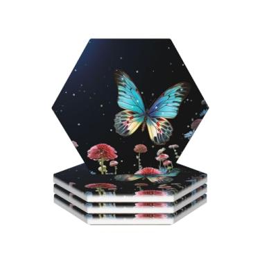 Imagem de Porta-copos para bebidas, conjunto de 4 porta-copos redondos absorventes de cerâmica antiderrapante com suporte e base de cortiça, porta-copos reutilizáveis para copos para tipos de xícara