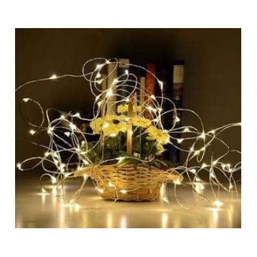 Imagem de Cordão de Luz Led Fio de Fada 2m 20 Leds a Bateria Luz Branco Quente (Amarelada Incandescente)