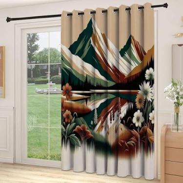 Imagem de Divisória de parede de cortina de sala de lago, arte pacífica de cena de prado com floresta escura e montanhas nevadas, adequada para cortinas térmicas de sala de estar de porta de vidro deslizante,