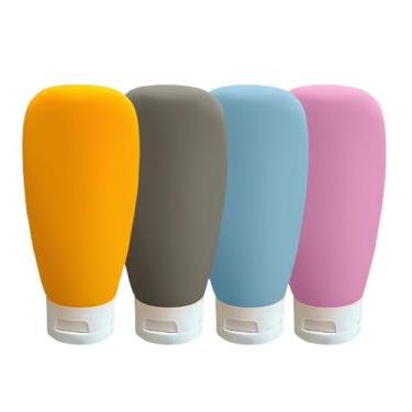 Imagem de Kit 4 de Frascos de Silicone para Viagem Ideal para transportar Shampoo Condicionador Cremes e Loções à Prova de Vazamentos para Bagagem de Mão Leve Compacto Reutilizável Sustentável Qualidade Premium