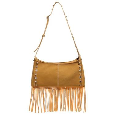 Imagem de Naimo Bolsa de ombro feminina de couro grande bolsa Hobo elegante bolsa vintage, Franja amarela