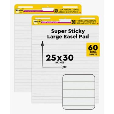 Imagem de Post-it Bloco de cavalete super pegajoso, 63,5 cm x 76,2 cm, branco, forrado, 2 blocos/pacote, 30 folhas/bloco (561WL VAD 2PK) (561WL-VAD-2PK)