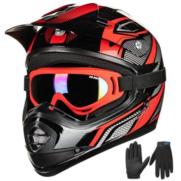 Imagem de ILM Capacete para crianças jovens ATV Motocross Dirt Bike BMX Downhill Off-Road MTB Mountain Bike Aprovado pelo DOT (Juventude P, Vermelho/Prata)