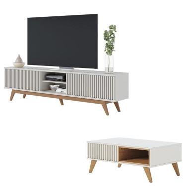 Imagem de Rack Bancada Fortaleza Off White Matte com Mesa de Centro Jeri Off White Freijó - Colibri