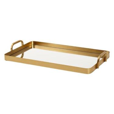 Imagem de Bandeja Espelhada Decorativa Dourada Em Metal Grande - Casa Hera Maria