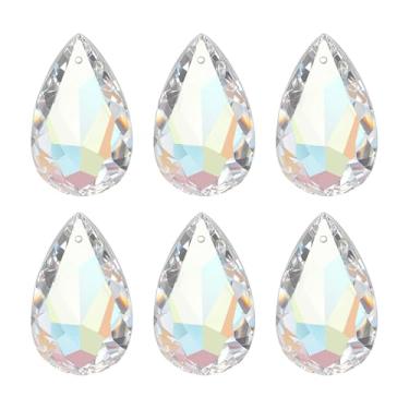 Imagem de PATIKIL K9 Pingentes de gota de cristal contas ovais, pacote com 6 peças de prismas de lustre de 38 mm, contas penduradas, lâmpada DIY para decoração de artesanato, galvanoplastia roxa