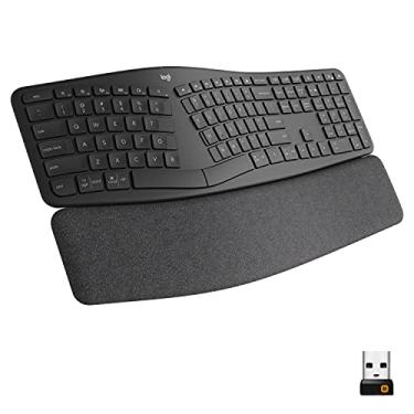 Imagem de Teclado sem fio Logitech ERGO K860 com Layout de Teclado Dividido, Suporte para Descanso de Pulso, Tecido Resistente a Manchas, Conexão Bluetooth e USB - Compatível com Windows e Mac.