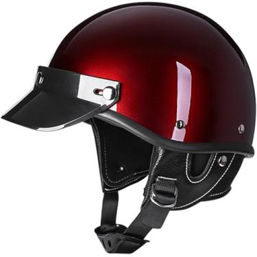 Imagem de Capacete De Motocicleta Meio Capacete Estilo Alemão Vintage Capacete De Rosto Aberto Com Viseira De Sol Dot Ece Aprovado Helicóptero Scooter Acidente Capacetes De Ciclomotor Retrô, B, M=57~58cm