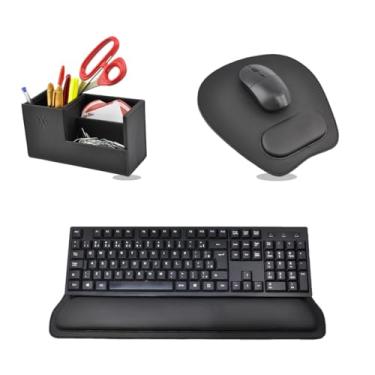 Imagem de Kit Organizador de Mesa Sintético Vayly com Apoio para Teclado, Mouse Pad Ergonômico e Porta-Caneta 3 em 1 (Preto)