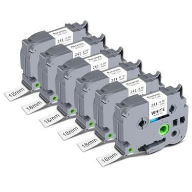 Imagem de Fita TZe-241 TZ 18 mm 0,7 branca laminada compatível com fita adesiva Brother 3/10.2 cm PTouch Tape TZe241 funciona com Brother P Touch D410 D460BT 2040 1880 1890 E550W P700 P710BT, pacote com 6