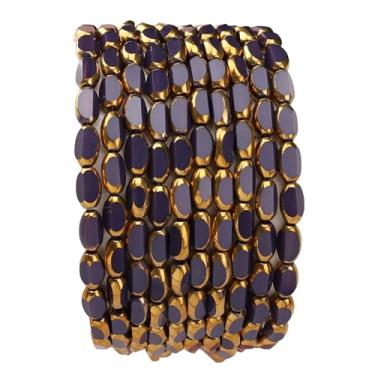 Imagem de DADIFEN Contas de arroz de vidro roxas 4 x 6 mm 50 peças facetadas ovais de borda dourada contas soltas de cristal para artesanato faça você mesmo joias