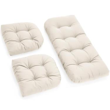 Imagem de Tycdiose Almofadas para cadeira de vime para ambientes externos para todos os climas, 3 peças, almofada de vime à prova d'água para móveis de pátio, sofá de sofá e 2 almofadas espessas em forma de U