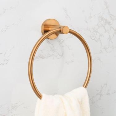 Imagem de Acessórios para banheiro em ouro rosa escovado, porta-papel para escova de banheiro, toalheiro, barra de ganchos para escova de dentes, aço inoxidável (anel para toalhas)