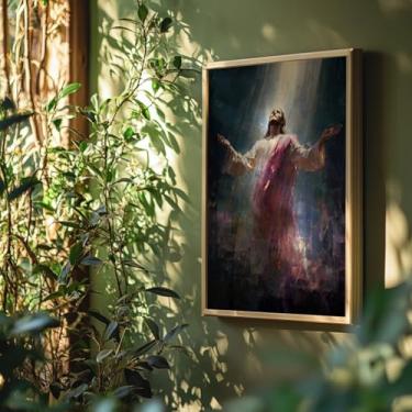 Imagem de Quadro Decorativo Jesus Com Luz Com Moldura Arte Religiosa Fé Cristã Espírito Santo Decoração Lar Igreja Presente