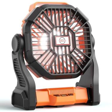 Imagem de Ventilador de acampamento portátil, alimentado por bateria de 20000 mAh, recarregável, com lanterna de LED, ventilador de barraca de praia ao ar livre com 4 velocidades e gancho, ventiladores USB sem
