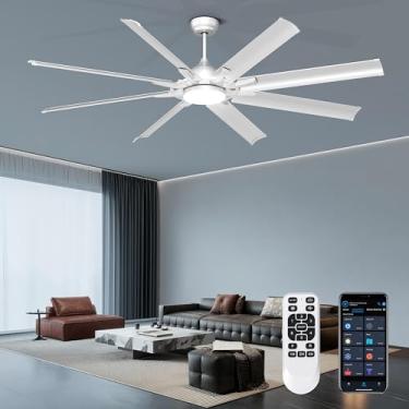 Imagem de Ohniyou Ventilador de teto industrial de 182 cm com controle remoto de luzes, ventilador de teto grande com 8 lâminas de alumínio, 3 CCT, motor CC silencioso de 6 velocidades para sala de estar