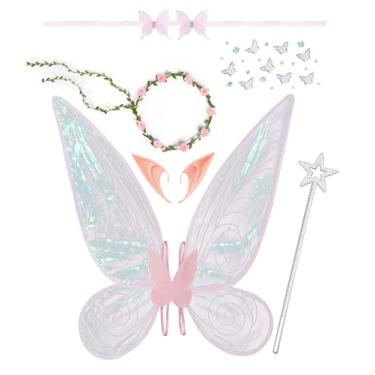 Imagem de Fairy Wings for Adults,Girls,6PCS Fairy Costume Set for Women,Butterfly Wings for Women Halloween Dress Up Party Favor (Pink)