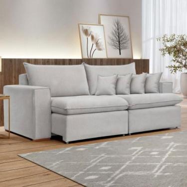 Imagem de Sofá 4 Lugares Barcelona Retrátil Linho/Gelo - Celflex, Cinza Claro