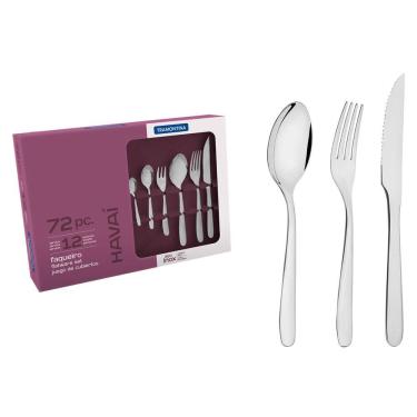 Imagem de Faqueiro Havaí com 72 Peças em Aço Inox com Facas para Churrasco - Tramontina